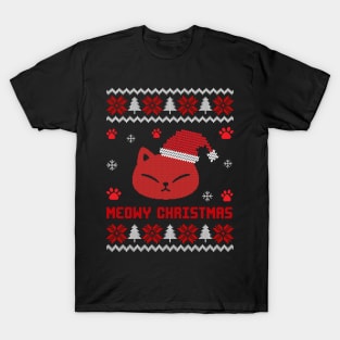 Meowy Christmas Cat Ugly Christmas Sweater T-Shirt